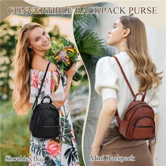 Small Convertible Backpack for Women Brown Red